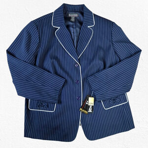 Y2K Vintage Navy Blue White Pinstripe Contrast Piping Bow Detail Blazer 22W Plus